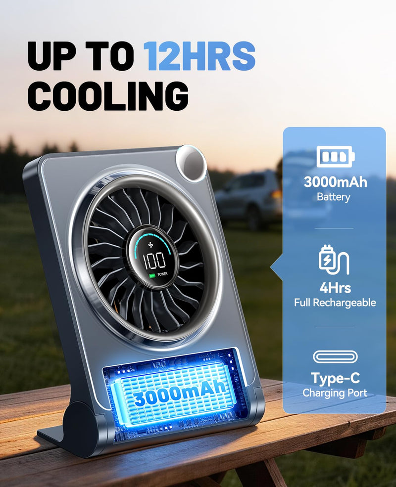 Small Desk Fan, Quiet Portable Table Fan with 100 Speeds, 12 Hrs Cooling, Strong Airflow, Digital Display, 180° Adjustable, Rechargeable Desktop Fan for Bedroom Office Cruise Travel, Black