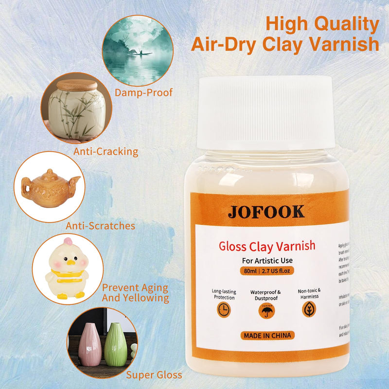Gloss Clay Varnish,160ml Acrylic Varnish,Air Dry Clay Glaze,Clay Sealant,Glossy Finish for Pottery,Clear Gloss Varnish for Polymer or Craft Pottery,Ceramics,Oil Painting,Wood,Two Bottles