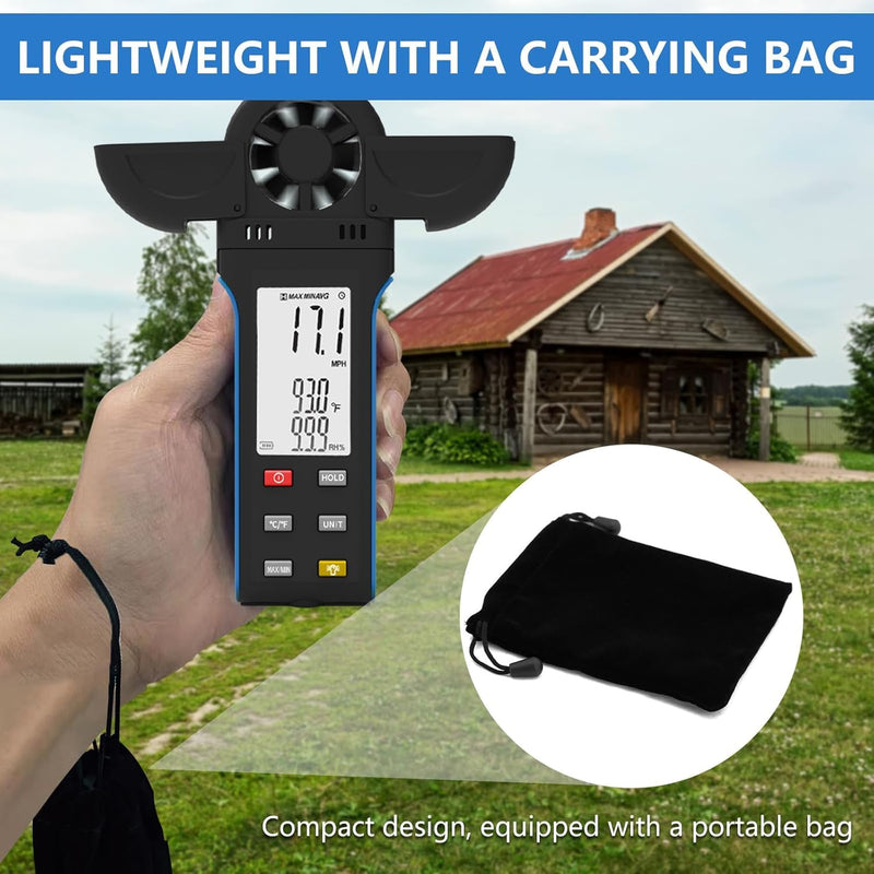 HoldPeak Handheld Anemometer, Digital Wind Speed Meter with Large LCD Display, Vane Cover, 270º Rotatable Detector Portable Anemometer for HVAC Outdoor Sailing Shooting Golf, Weather Monitoring