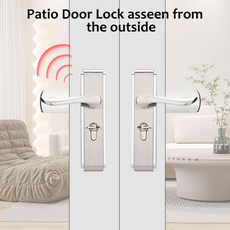 French Door Security Keyless French Patio Door Security Lock Aluminum Alloy Double Door Easy Install Double Door Handle Lock Only Works with 2 Horizontal Handles (with Alarm) White with Alarm