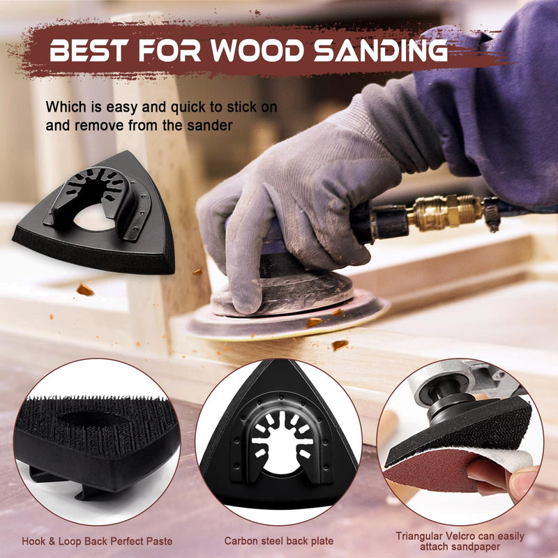 161Pcs Oscillating Tool Sanding Pad Kit, Includes 3Pcs Triangle Sanding Pads, 3Pcs Finger Sanding Pad, 150Pcs Sandpaper and 5 Saw Blades, for Wood Polish Sanding, & Other Surfaces
