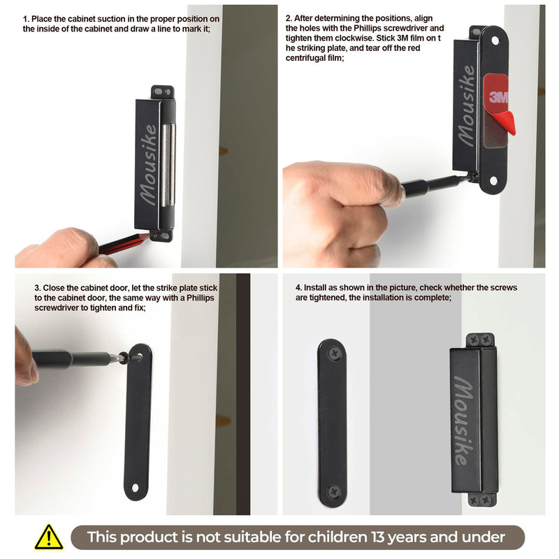 Mousike Magnetic Door Catch Heavy Duty 90lb Door Magnets with Strong Magnetic for Kitchen Cupboard Wardrobe Closet Cabinet Door Drawer Latch (Black 2 Pack) 2Pack Black