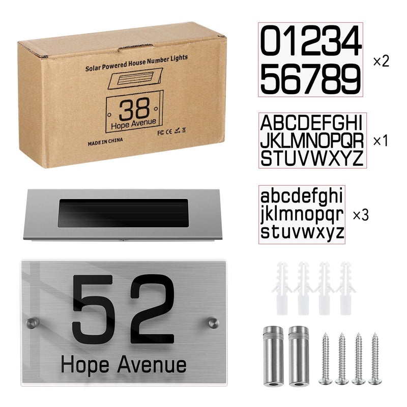 DOITOOL Solar House Numbers, Solar Address Sign LED House Numbers Solar Powered, LED Lighted Address Plaque Outdoor LED Illuminated Address Numbers for Home House Street