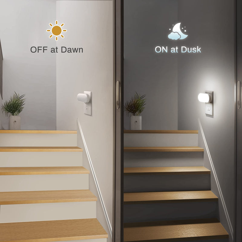 DORESshop Led Night Light, Plug into Wall, [2 Pack] with Dusk to Dawn Sensor, 1W 5000K Dimmable Night Light from 0LM to 100LM for Bathroom Hallway Bedroom Kids Room Stairway Daylight White