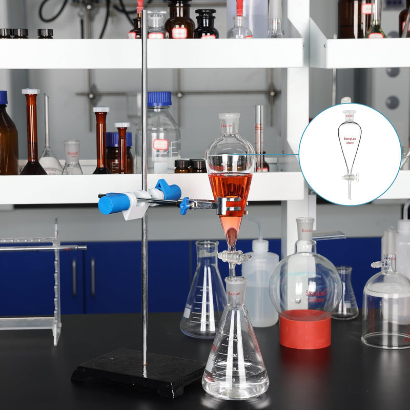 stonylab Separatory Funnel with Glass Stopcock Valve, Borosilicate Glass 24/29 Joint Funnel for Laboratory Accurate Liquid Separation, 500 ml 500.0 milliliters Round 1 Sep-Funnel-GlassStopcock-24/29-500ml