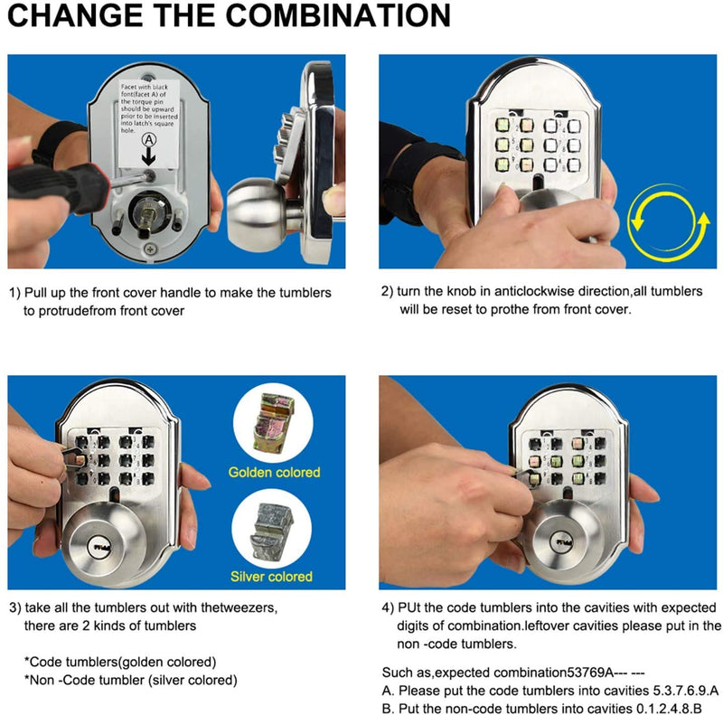Keyless Entry Door Lock Deadbolt Sabbath Lock Keys Mechanical Stainless Steel Digital Code Keypad Door Knob Weatherproof No Risk of Low Power Higher Security