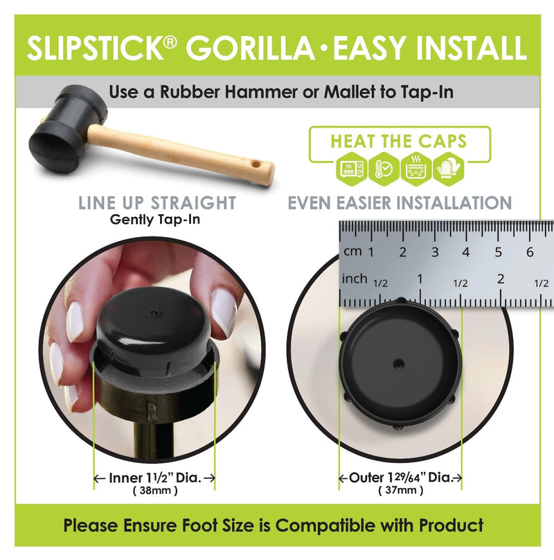 Slipstick Gorilla Outdoor 1-1/2 Inch Patio Chair Leg Caps for Wrought Iron Furniture (24 Pack) Floor Protecting Replacement Feet Glides for Metal Tables and Chairs, Nylon Sliders