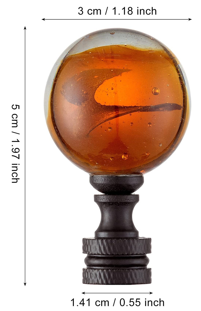 Qc 1 Pack Tawny Crystal Lamp Finial Cap - Handmade, Ball Shaped Patterned Glass with Screw Knob Base, Decoration Accessories for Table and Floor Lamp Shade Top (2 Inches Tall, Bronze Finish)