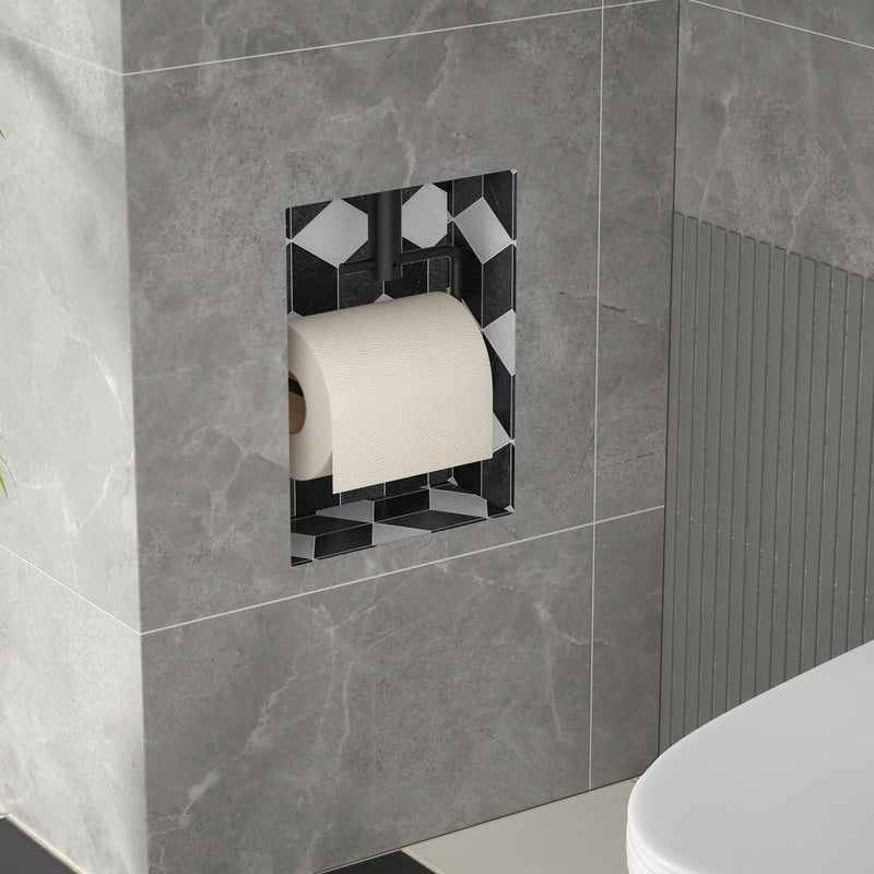 Tile Ready Toilet Paper Holder, in Wall Toilet Paper Niche, Tile in Toilet Roll Holder for Bathroom Remodel (Matte Black Roll Shaft) Matte Black Roll Shaft