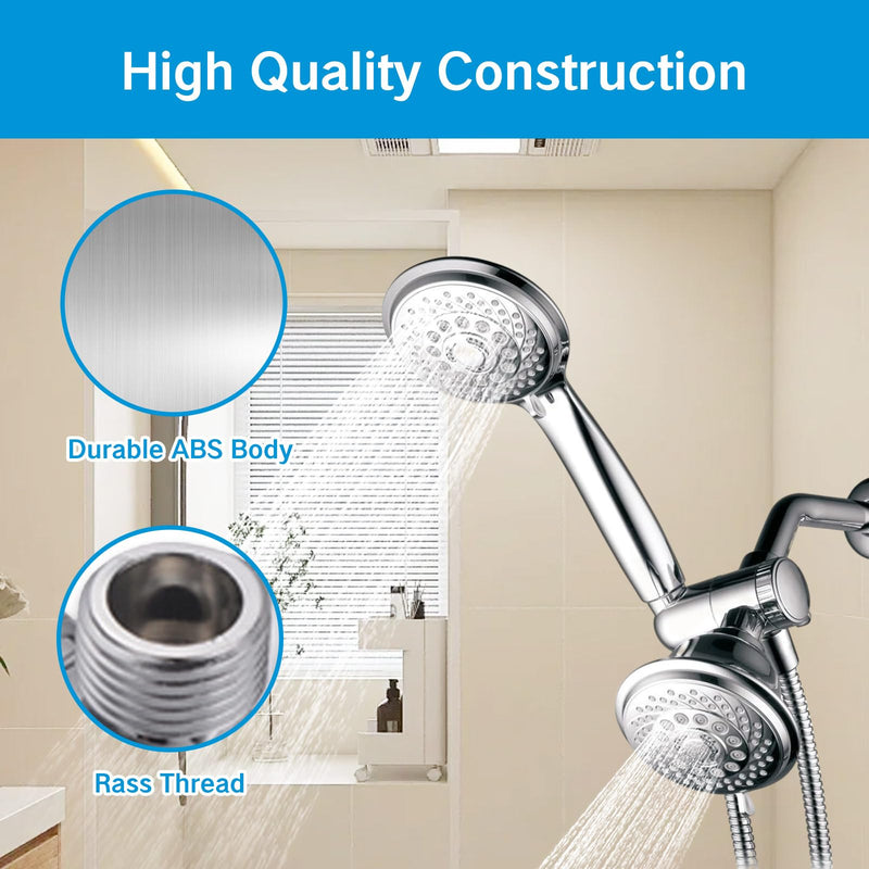 3 Way Shower Diverter Valve 1/2” Three Head Splitter Adapter and Fixed Spray Head with Handheld Cradle Bathroom Accessories for Hand Universal Shower System Replacement (Silvery)