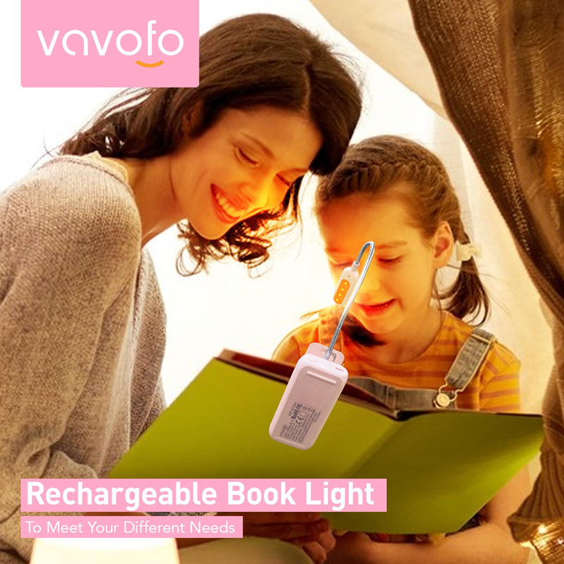 VAVOFO Rechargeable Book Light, Blue Light Blocking, Amber 1600K Clip On Reading Light, Eye Care 7 LEDs Kids Book Light for Reading in Bed with Power Indicator for Bookworms (Pink) 1-Pack Pink