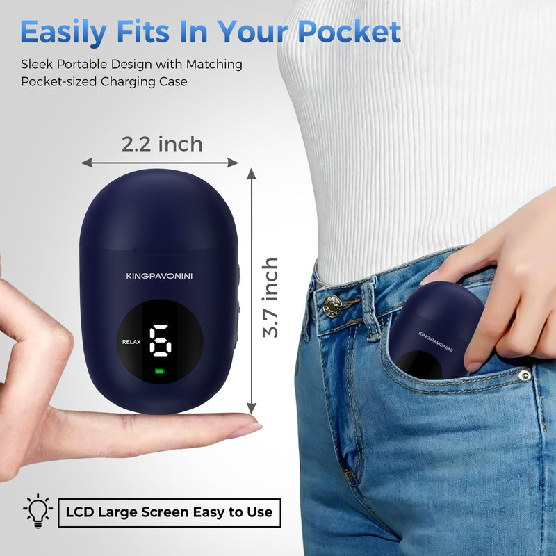 KingPavonini Wireless TENS Unit, Muscle Stimulator for Pain Relief, Portable Rechargable TENS EMS Machine, LED Screen, Remote, Dual Channel 6 Modes 16 Intensity Massager, Charging Case (4 Pads) Blue