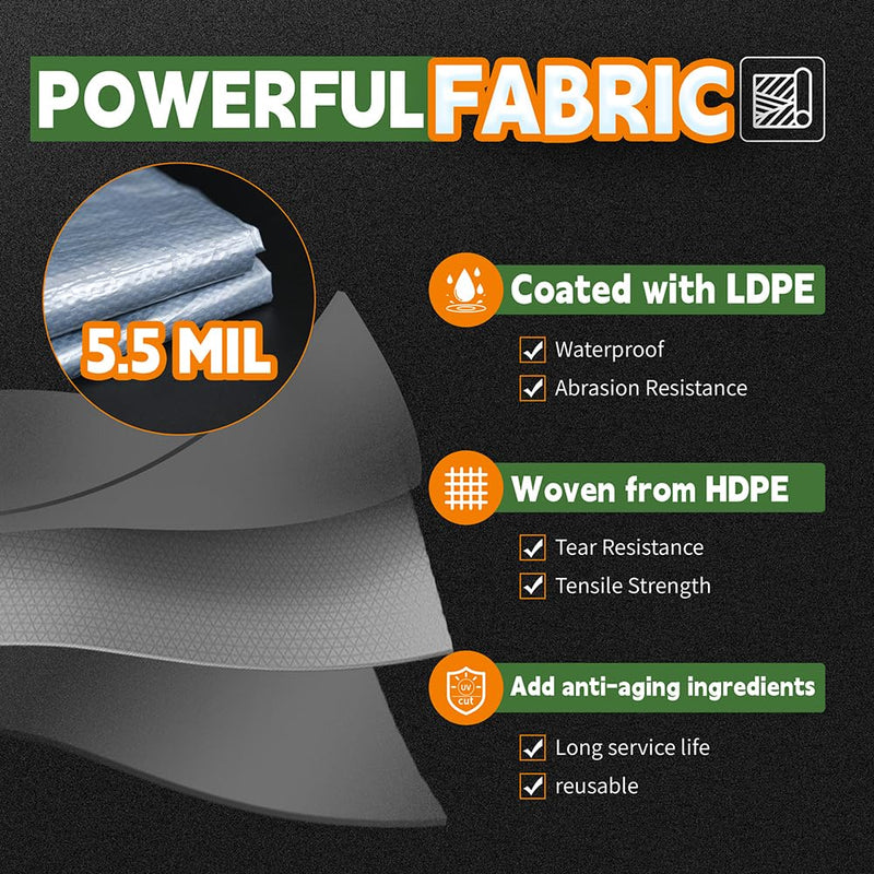 RAINDEWAY Tarps 8x10 Feet, 5.5 Mil - Multipurpose Waterproof Poly Tarp Cover with Metal Grommets and Reinforced Edges, Silver/Blue Tarp 8'×10'-Finished Size