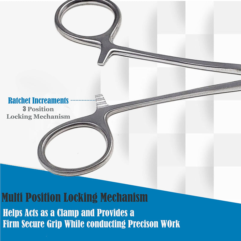 Half Serrated Locking Hemostat Forceps 5.5" (14cm) Straight, Ideal for Ideal for Hobby Tools, Electronics, Fishing, Nurse, Premium Quality (Satin Premium) Satin Premium