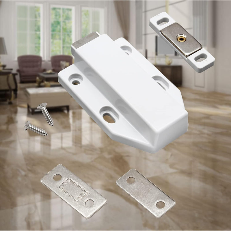 Magnetic Push Latch Heavy Duty Jiayi Push to Open Cabinet Hardware Magnetic Touch Latches for Large Door Push Release Latch Kitchen Drawer Push Catch Press Out Latch (White, 2 Pack) White