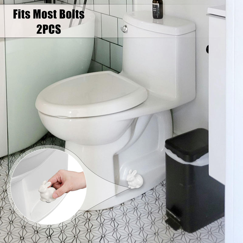 2PCS Toilet Bolt Covers, Decorative Toilet Screw Covers Cute Hidden Toilet Screw Caps for Bottom of Toilet Fits Most Bolts (Ceramic Rabbit Style)