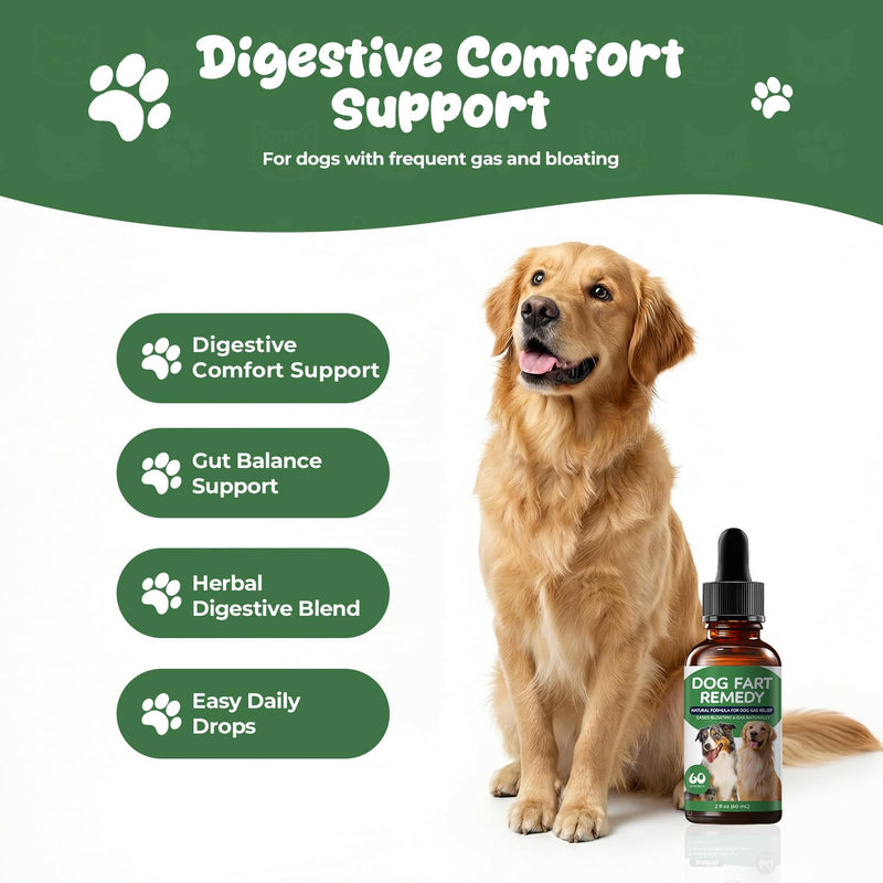Dog Fart Remedy & Dog Gas Relief Drops – Probiotic Digestive Support for Bloating & Gut Balance – Dog Constipation Relief & Stool Support – Herbal Digestive Supplement for Dogs – 60 ml