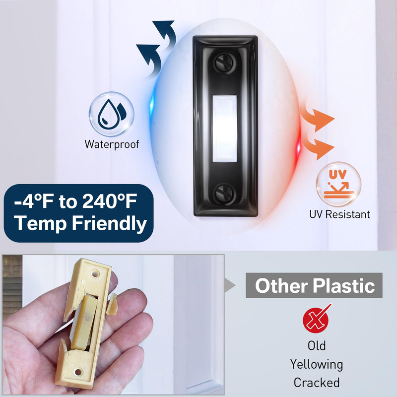 Dreyoo Metal Doorbell Push Button, Heavy Duty Metal Door Bell Wired Button LED Lighted Wall Mounted Door Bell Push Buttons for Home Universal Garage Door Opener Switch (Black) Black