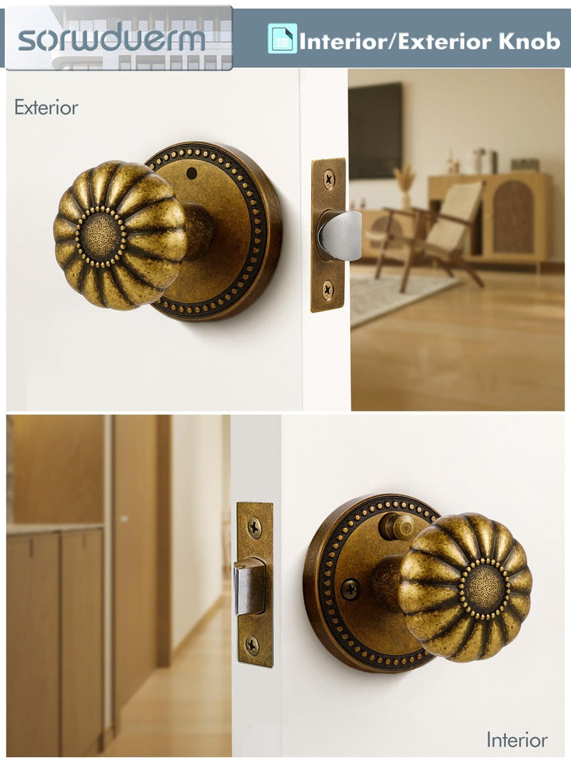 Antique Brass Door Knobs Interior Privacy Door Knob with Lock for Bedroom and Bathroom,Zinc Alloy 1 Pack Antique Brass-Privacy