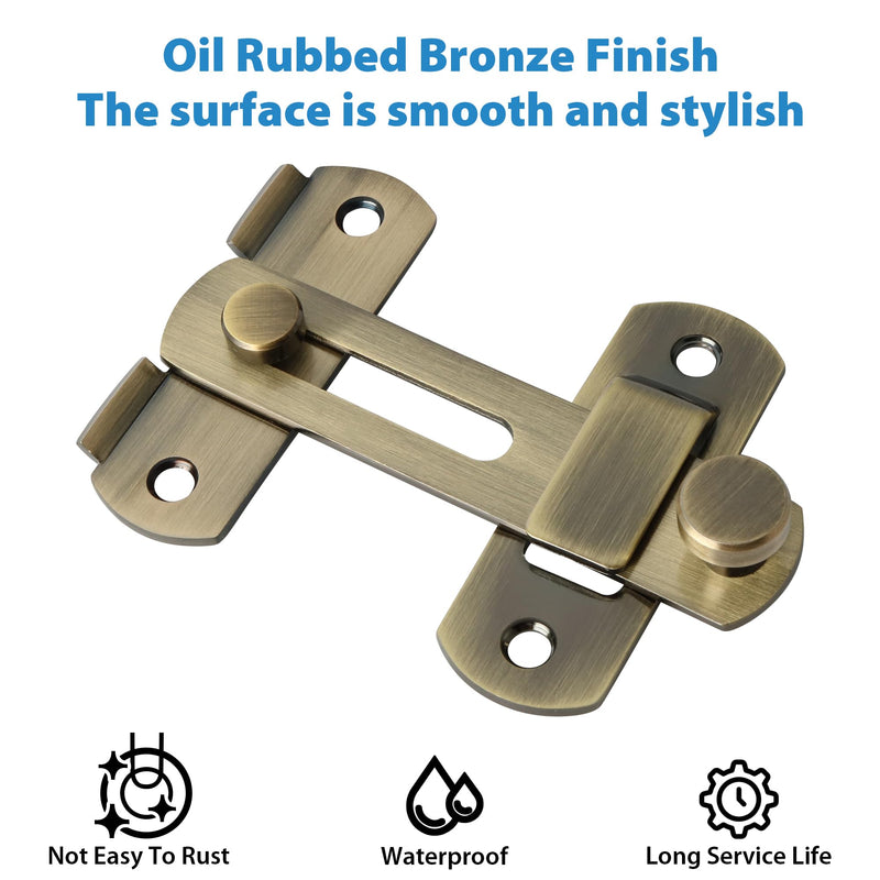 Alise 4 inch Flip Latch Gate Latches, Safety Door Lock for Barn Wood Fence Sliding French Doors,Heavy Duty SUS304 Stainless Steel Gate Hardware Bronze MS9500-Q