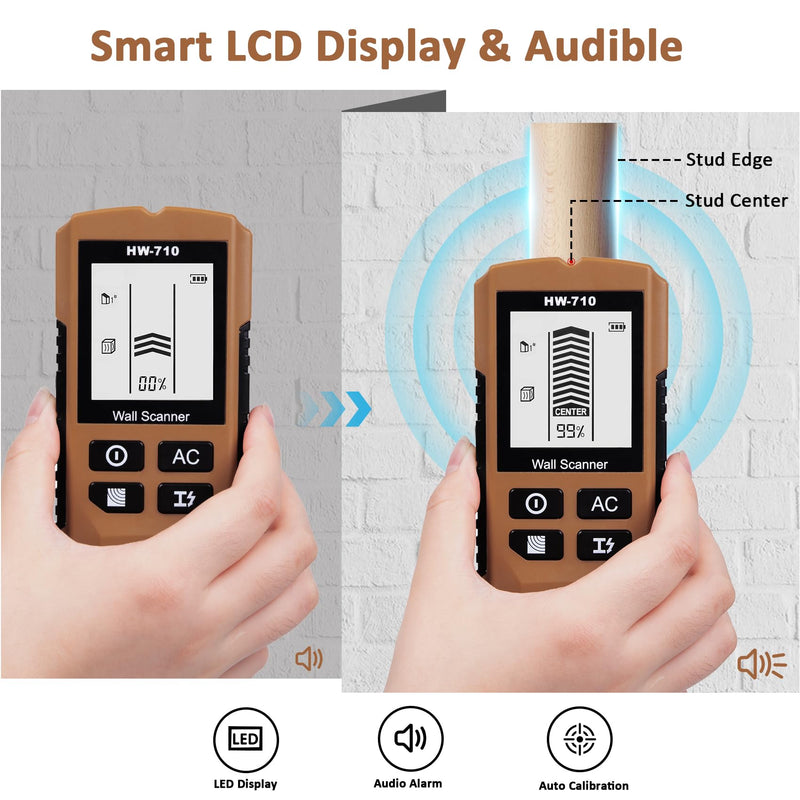 Stud Finder Wall Scanner, 5 in 1 Stud Detector with HD LCD Display, Stud Locator with Upgraded Smart Sensor Audio Alarm, Stud Sensor Beam Finders for Wall Wood Metal Studs AC Wire Joist Metal Pipe