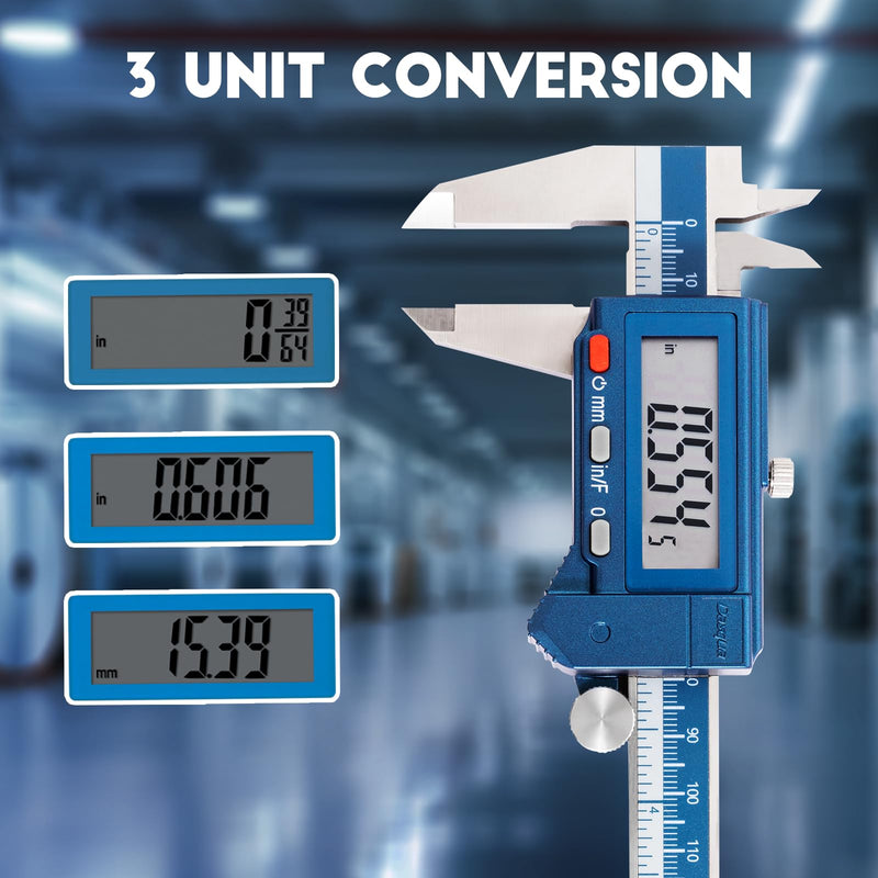 Dasqua Digital Caliper 6", IP54 Stainless Steel Water Resistant Caliper with Large LCD Display and Storage Case, Easy Switch Between Inch/Metric/Fraction, Accuracy 0.001'', Precision Measuring Tool 6“IP54