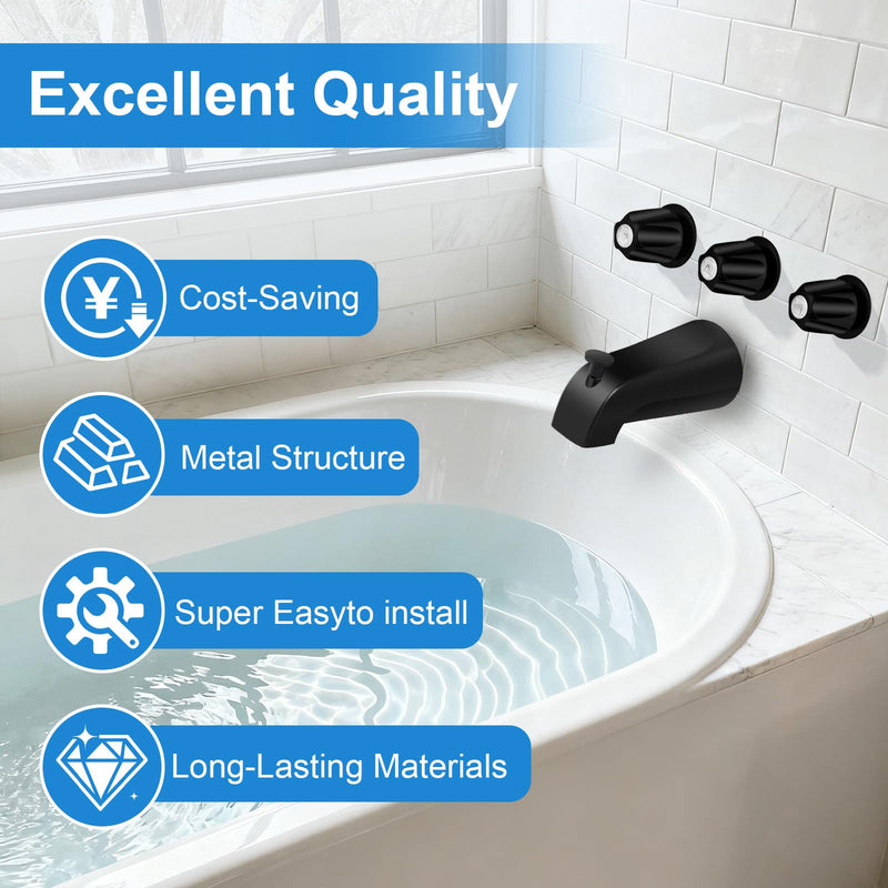 Coolfell Tub Shower Trim Kit, Matte Black Shower Knob 3 Piece and Bath Tub Spout, for Price/Pfister Verve and 3 Handle Tub Shower Faucet, Bathtub Spout for 1/2" Copper, 1/2" and 3/4" Male Thread