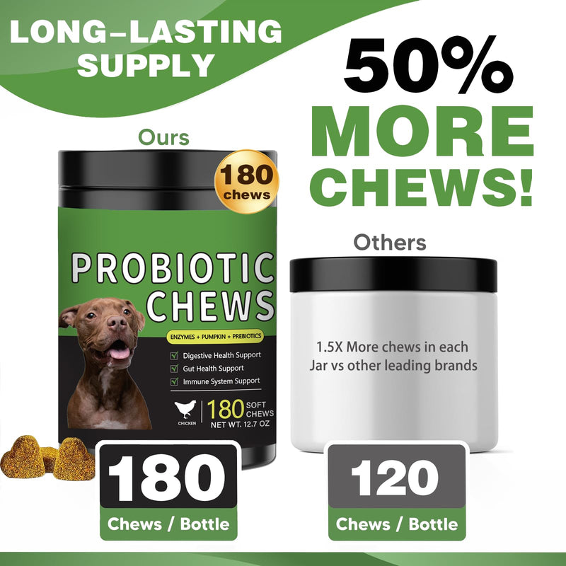Probiotics for Dogs - 180 Dog Probiotics Chews with 5 Enzymes & 4 Prebiotics for Digestive and Gut Health - Diarrhea & Bowel Support, Yeast Balance, Immunity, Allergies & Itchy Skin (Chicken) Chicken