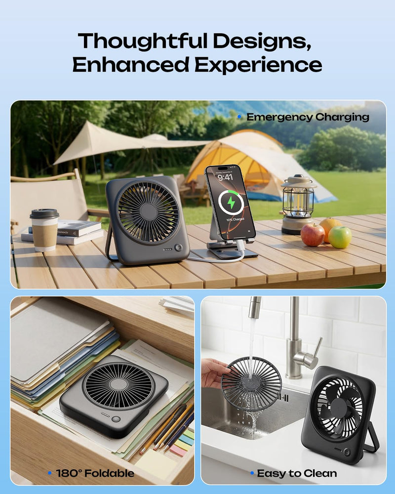 Otlonpe Personal Portable Desk Fan 2 Pack, 4000mAh Small Rechargeable Portable Fan Battery Operated & USB Powered for Travel Sleeping Bedroom Office Home Table, Cordless, Quiet, 4-Speed, 6.5 Inch Black & White