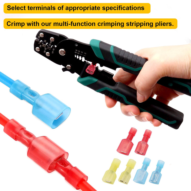 smseace 150Pcs Spade Connector 22-16AWG Male/Female Wire Spade connectors Nylon Quick Connect/Disconnect Connectors for Auto,Boat,Industrial Application Spade Connectors Kit Red Female+Male