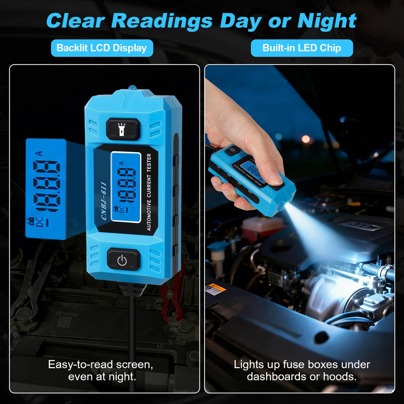 1797 Automotive Circuit Relay Tester & Digital Test Light Kit, Car Electrical 20A 48V High-Precision Blade Fuse Current Checker with LCD, 5–90V Power Probe Voltage Tester (Battery Not Included)