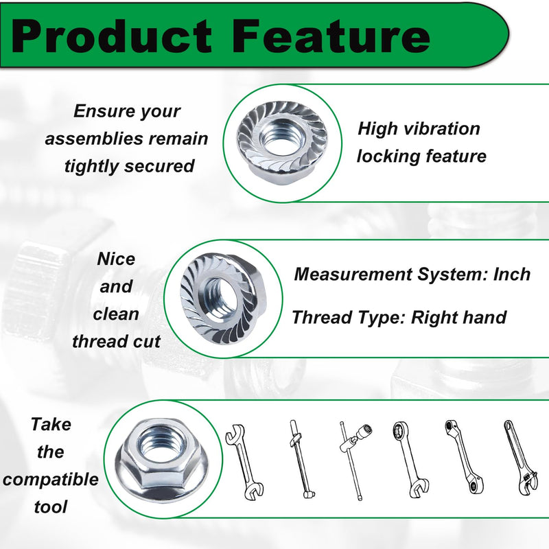 1/4-20 Serrated Flange Hex Nuts, 30 Pcs 1/4" Hexagon Flange Nuts, 304 Stainless Steel, UNC Nuts Fasteners, Right Hand, Replacement SAE Lock Nut for DIY Home Mechanism 1/4-20