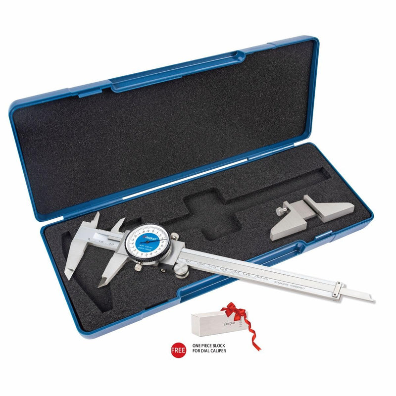 Dasqua 2210-8280 0-6" Stainless Steel Dial Caliper with Depth Gage 0-6" & Depth Gage Attach.