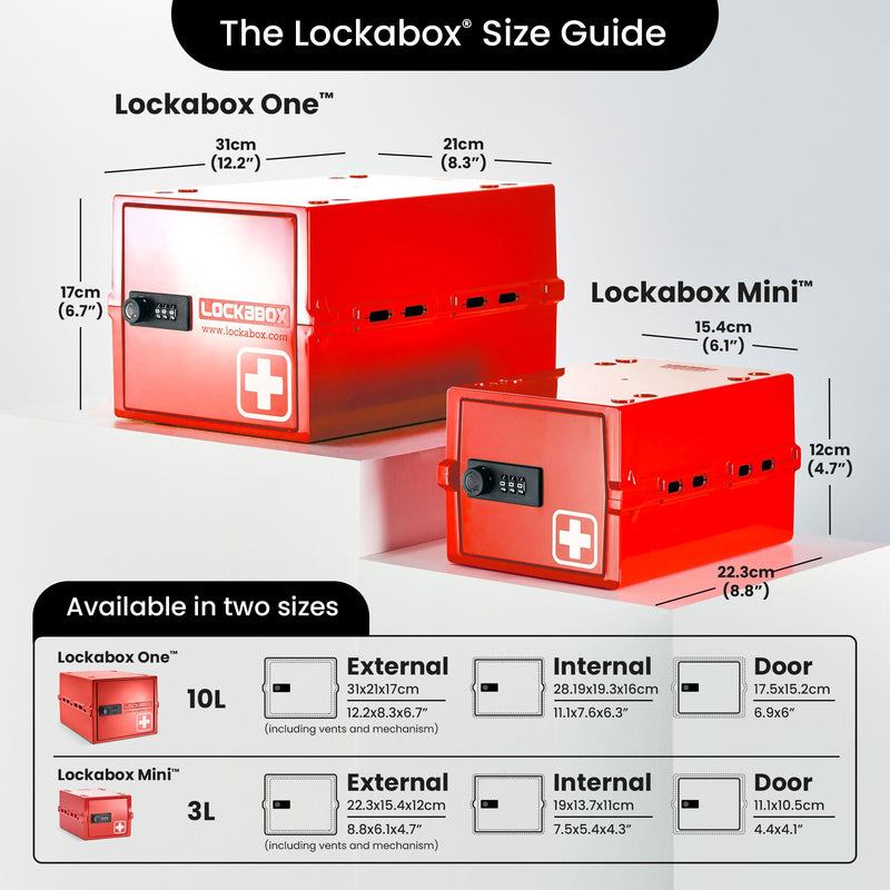 Lockabox Mini™ | Small Medicine Lock Box with Combination Lock (Half Letter Sized) | Mini Medical Lockable Box For Tablets, Creams & Medical Pens | External Size 8.8 x 6.1 x 4.7 Inches (Medi Red) Medi Red