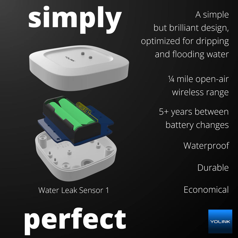 YoLink Smart Home Starter Kit: Hub & 2-Pack Water Leak Sensor 1, LoRa Up to 1/4 Mile Open-Air Range, SMS/Text, Email & Push Notifications, w/Alexa, IFTTT, Home Assistant 2-Sensor