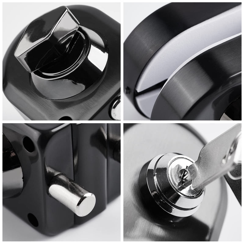 Ranbo Swinging Glass Door Latch Lock No Drilling 304 Stainless Steel Ground Bolt Lock for 2/5-1/2 Inch(10mm-12mm) Exterior and Interior Frameless Sliding Glass Door with 2 Keys, Brushed Black LE-30A Brushed Black