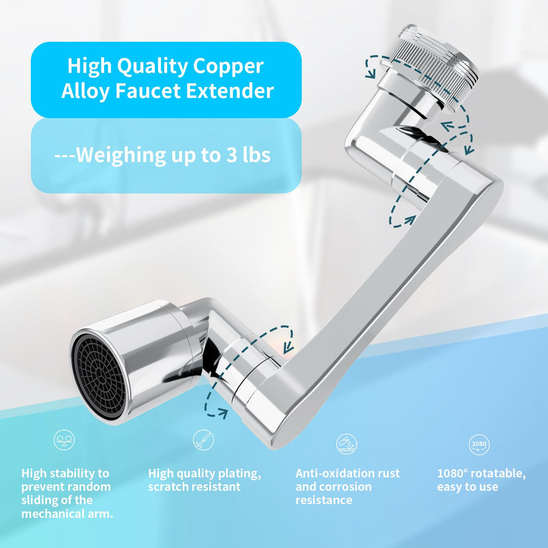 1080° Swivel Faucet Extender, Heavy Duty Rotating Sink Extension, Universal Swivel Multifunctional Robotic Arm, Rotating Splash Filter Extension Faucet Aerator for Kitchen Bathroom-2 Pcs 2 Pack