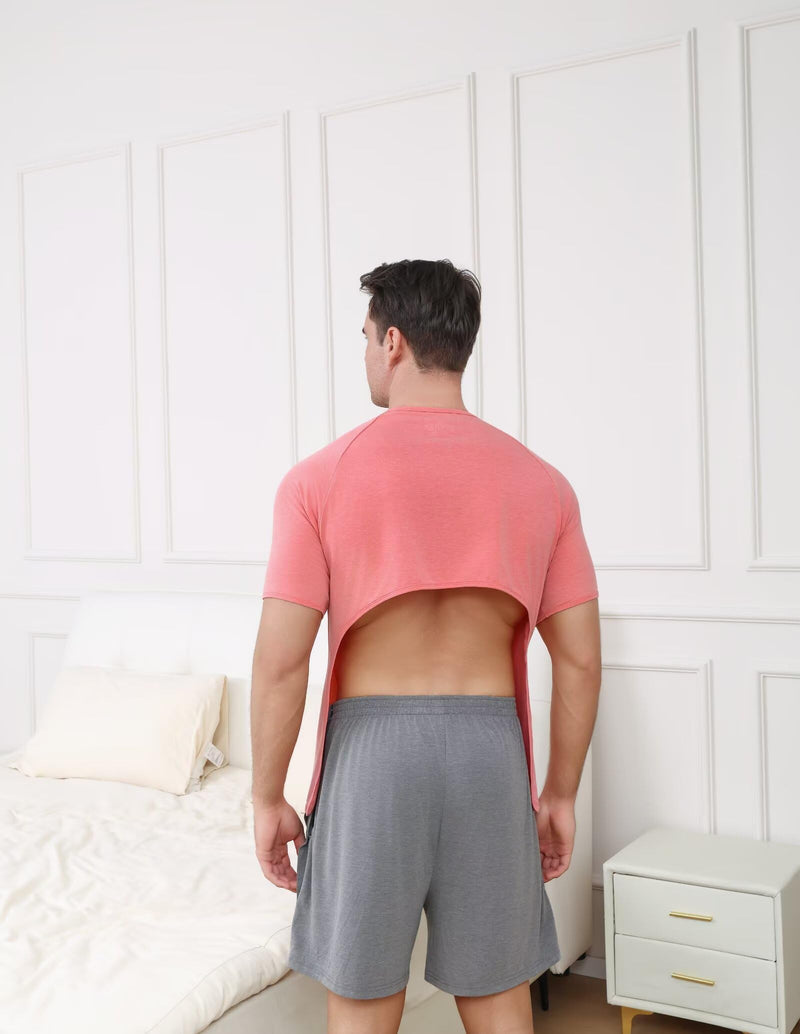 Landofgenie Unisex Backless Surgery Recovery Shirts for Women Men Suitable for Back Treatment,Nursing, Homes Massage Pink Large