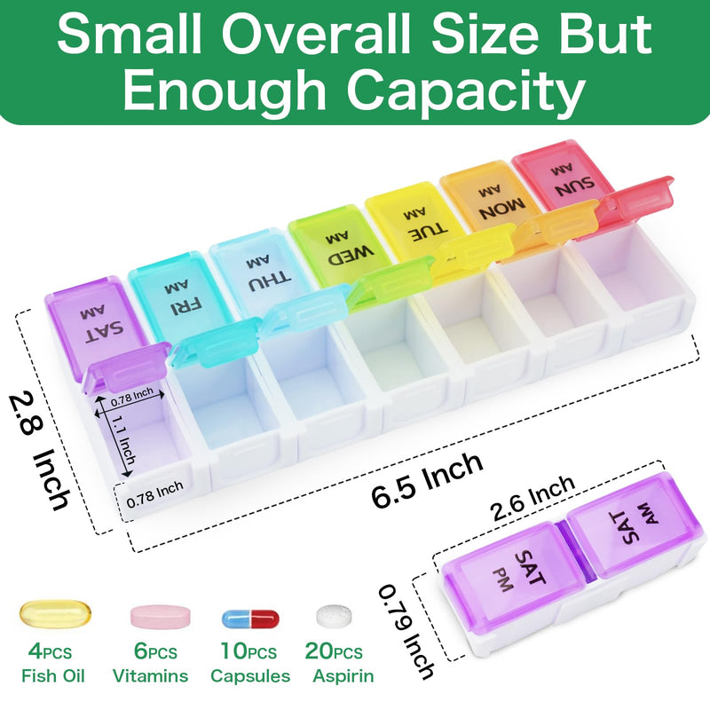 DailyRest Pill Organizer 2 Times a Day, Pill Box 7 Day, AM PM Pill Case, Detachable Weekly Pill Container, Rainbow See-Through Lids, Travel Portable Medicine Container for Pill/Vitamins/Supplements Color