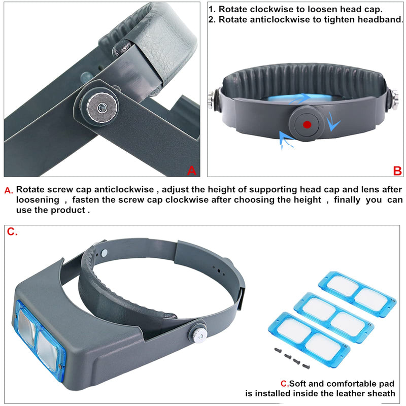 Headband Magnifier Double Lens Head-Mounted Reading Magnifier Loupe Jewelry Visor Opitcal Glass Binocular Magnifier with Lens Magnification-1.5X 2X 2.5X 3.5X 1.5x-3.5x - Optical Glass