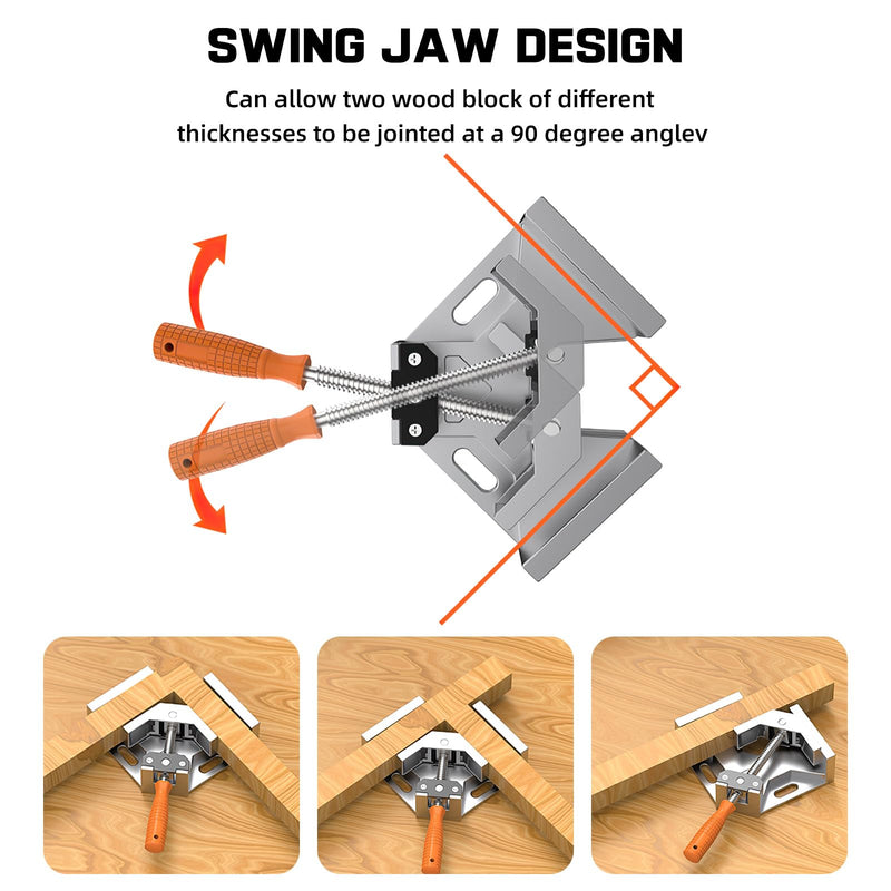 Corner Clamp, 2pcs 90 Degree Right Angle Clamp with Adjustable Aluminum Alloy Swing Jaw, Single Handle Clamps for Woodworking Tools Photo Framing, Present for Men Dad 11.1 Inch Small 11inch-2pack