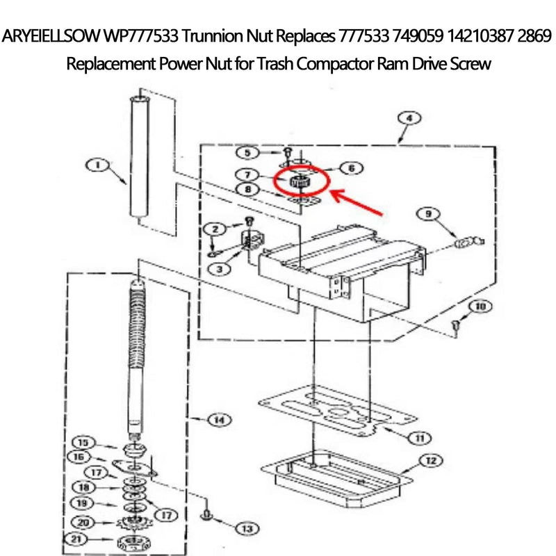WP777533 Trunnion Nut Replaces 777533 749059 14210387 2869 Replacement Power Nut for Trash Compactor Ram Drive Screw,White(1 Pack)