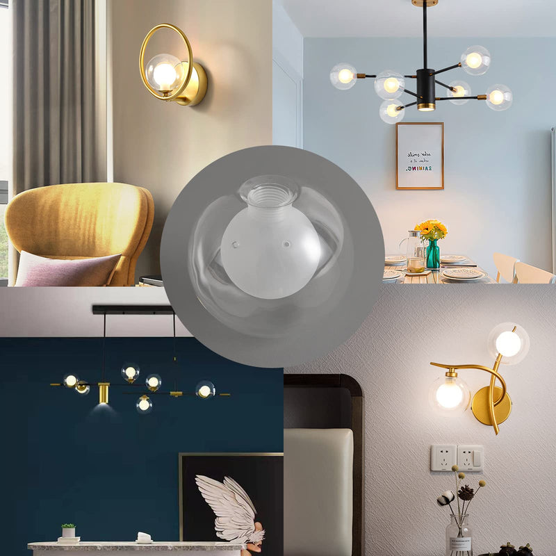 Lighting Replacement Glass Lampshade 4 Inch Milky White Glass Dome Cover Round Globe 0.8 Inch Fitter for G9 Bulb Replacement (transparent and white)