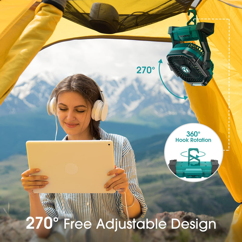 ONLYNEW Portable Fan Rechargeable, 20000mAh Cordless Battery Powered Fan with LED Lantern, USB C Battery Operated for Travel Bedroom Home Camping Tent Office Beach Desk Fishing Table Medium Green