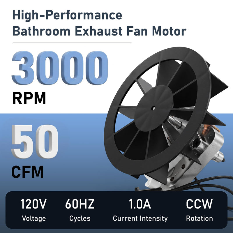 TOMOON Upgraded BP27 S97012038 Bathroom Fan Motor for Br-oan Nu-Tone 659 662 663 668 678 688 Series, 50 CFM Quiet 2.0 Sones Ventilation Kit with Durable Black Blower Wheel (120V 3000 RPM CCW)