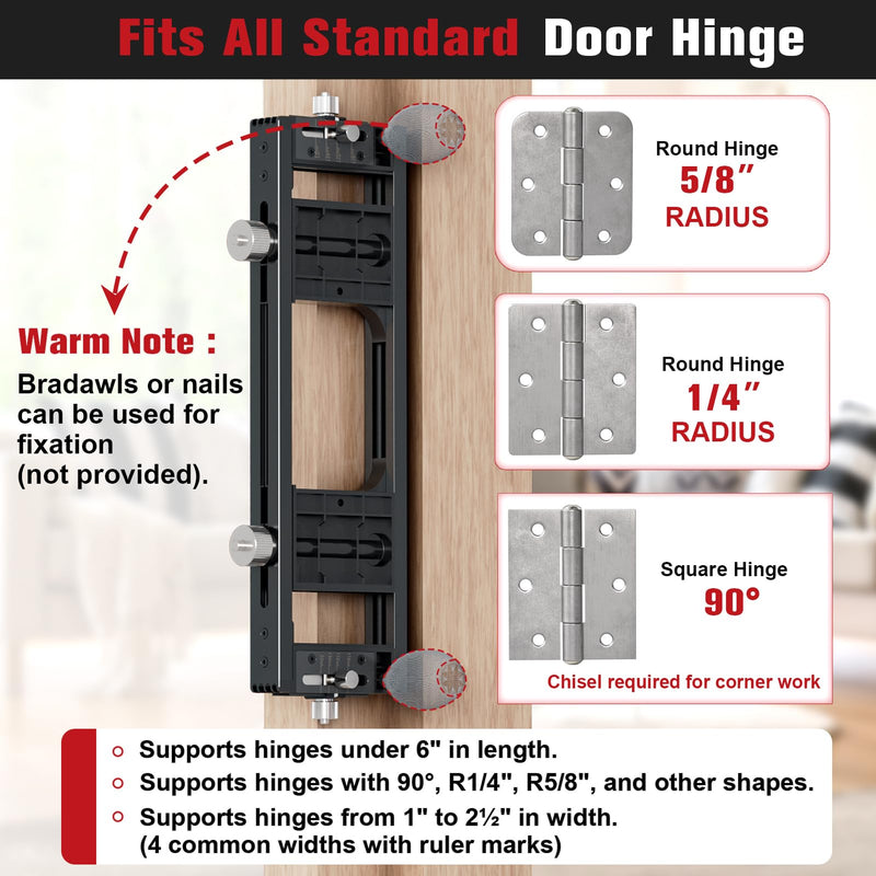 Door Hinge Template Kit, Portable Mortiser for Square & Radius Hinges - Full Flexibility for Hinge Size & Shape, Durable Aluminum & Plastic Build, Black
