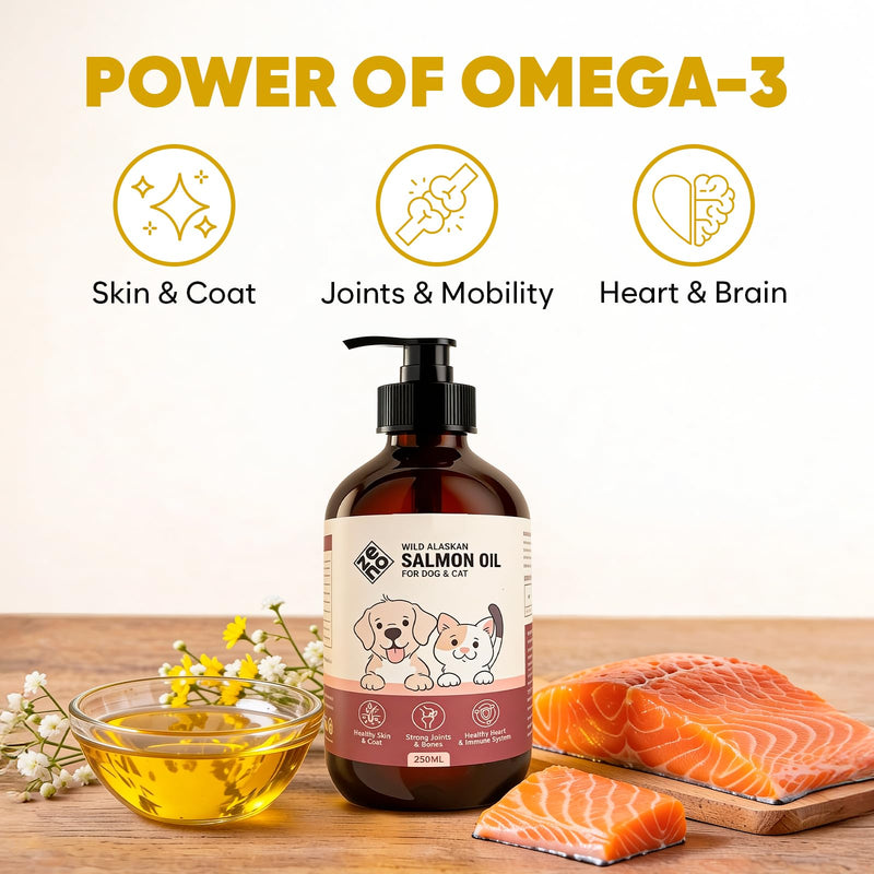 ZENO Wild Alaskan Salmon Oil for Dogs & Cats - Pure Fish Oil for Dogs with Omega 3, EPA & DHA Supplements for Skin & Coat, Joint and Brain Support, Heart & Immune System - 8.5 oz