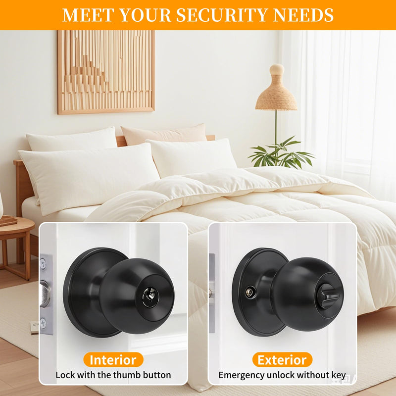 Secure Keyed Entry Door Knob with Lock & Key, Heavy-Duty Exterior Interior Door Lock Handle for Front Door, Home Bedroom Bathroom, Commercial & Residential Entry Door Hardware,Matte Black 1 587ET+D101--Matte Black