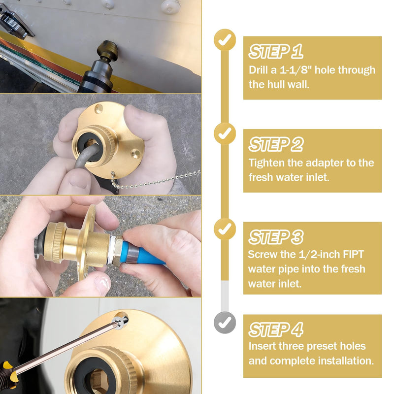 513110-1 Fresh Water Inlet, for Sea Dog 1/2" FIPT x 3/4" FGHT Swivel Hose Adapter for Boat & RV Freshwater System Connection