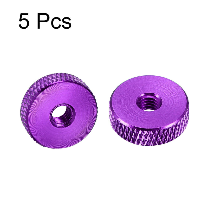 uxcell Flat Knurled Nut - M5 x 16mm x 5mm Thumb Nuts Lock Adjusting Nuts Aluminum Alloy Purple 5Pcs